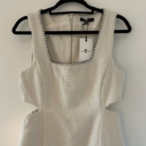 NWT 7 For All Mankind Ivory Cream Tweed Mini Dress w Side Cutouts M - Picture 1 of 2